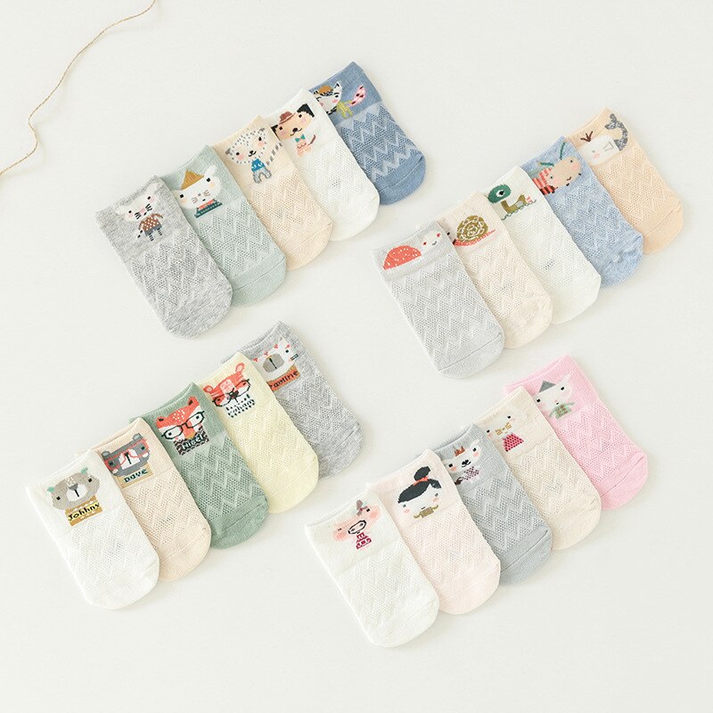 5Paare/viel Kinder&#39;s Socken Herbst Baumwolle Socken Mädchen 0-3Y Baby Karikatur Gittergewebe Socken Kinder Junge atmungsaktiv Socken umhauen Socke