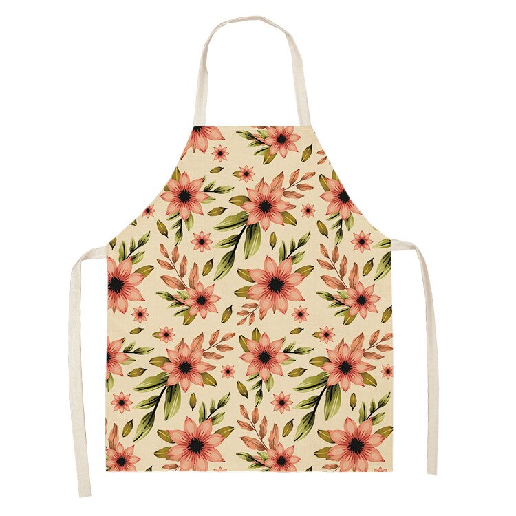 Bloemen Print Katoen Linnen Schort Keuken Vrouwen Bakken Taille Bib Thuis Koken Korte Mouwloze Overgooier 55x68cm: style 3 / 55x68cm