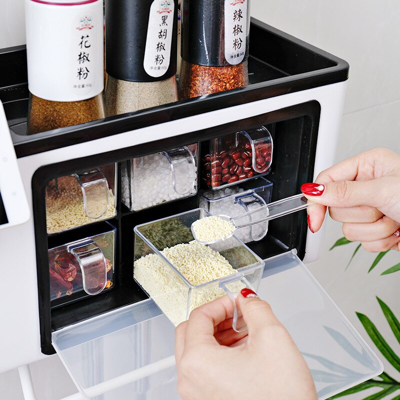 Cremalheira de especiarias de parede material de grau alimentício multi-função cremalheira tempero de baunilha jar armazenamento rack de cozinha caixa de armazenamento