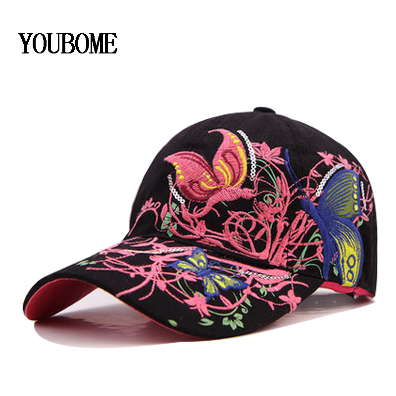 Youbome baseball keps hattar för kvinnor snapback fjärilar blommor kvinnlig bomull broderi ben gorras pappa hatt kepsar