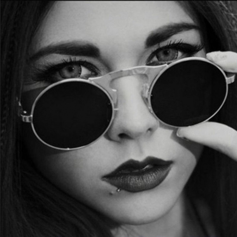 Gafas de sol redondas con tapa Retro para hombre y mujer, lentes de sol de estilo Steampunk de Metal, lentes transparentes circulares dobles para hombre y mujer