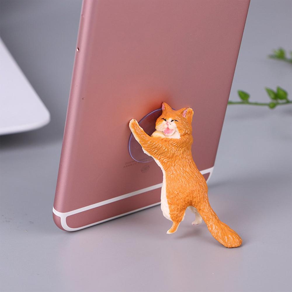 Universal Cute Cat Support Resin Mobile Phone Holder Stand Sucker Tablets Desk Sucker for Smart cellphone Holder: orange