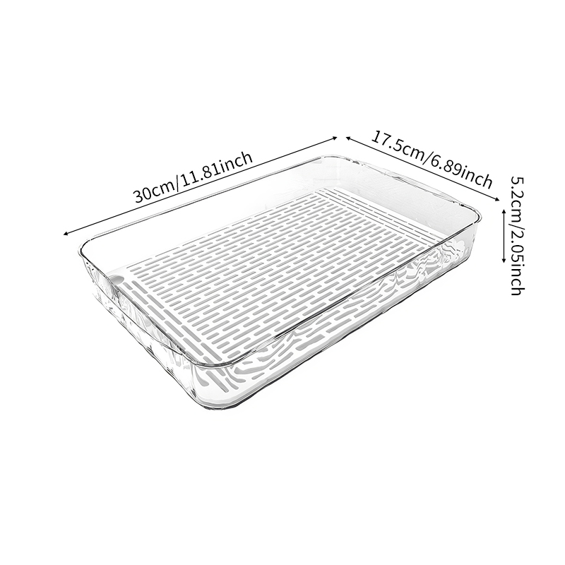 Bandeja de almacenamiento de drenaje de vajilla transparente, bandeja para fregadero de cocina, bandeja de frutas para sala de estar, organizador de artículos de tocador para baño, PET