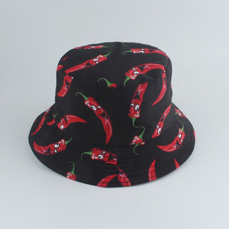 Chapeau Bob réversible avec imprimé de dessin animé pour hommes et femmes, casquette de pêcheur, à la: peper black