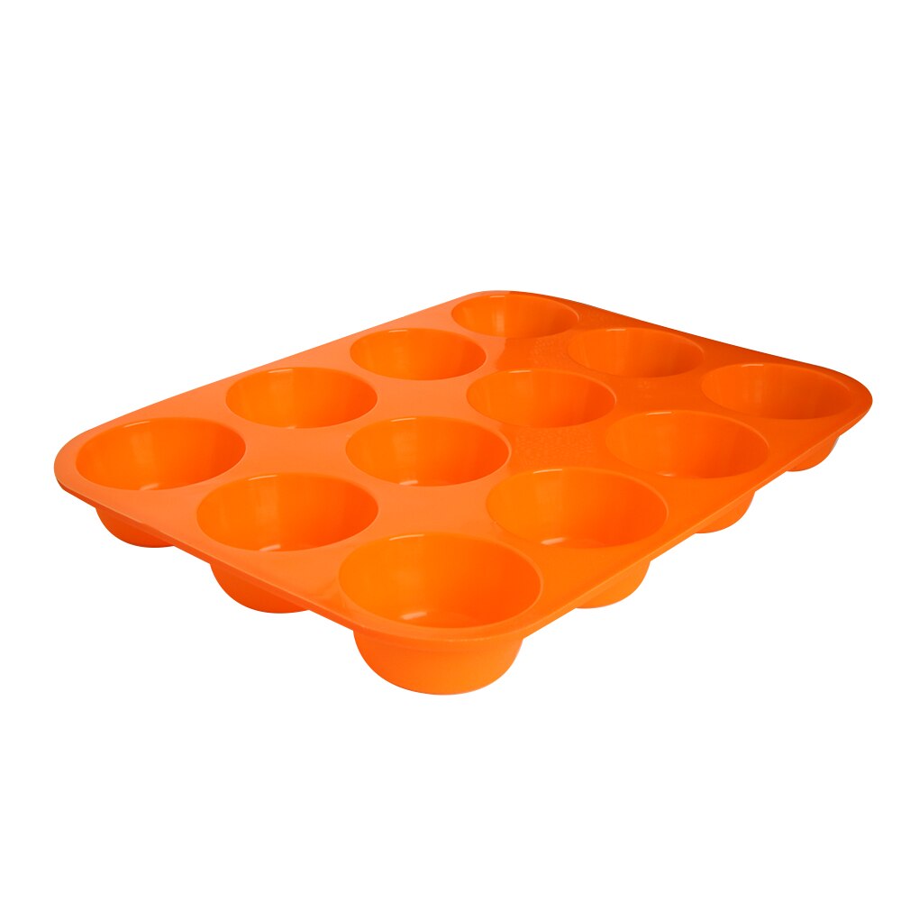 12 huller muffin silikone form gør-det-selv rund cupcake form cookies fondant bradepande non-stick budding dampet kage form bageværktøj: Orange