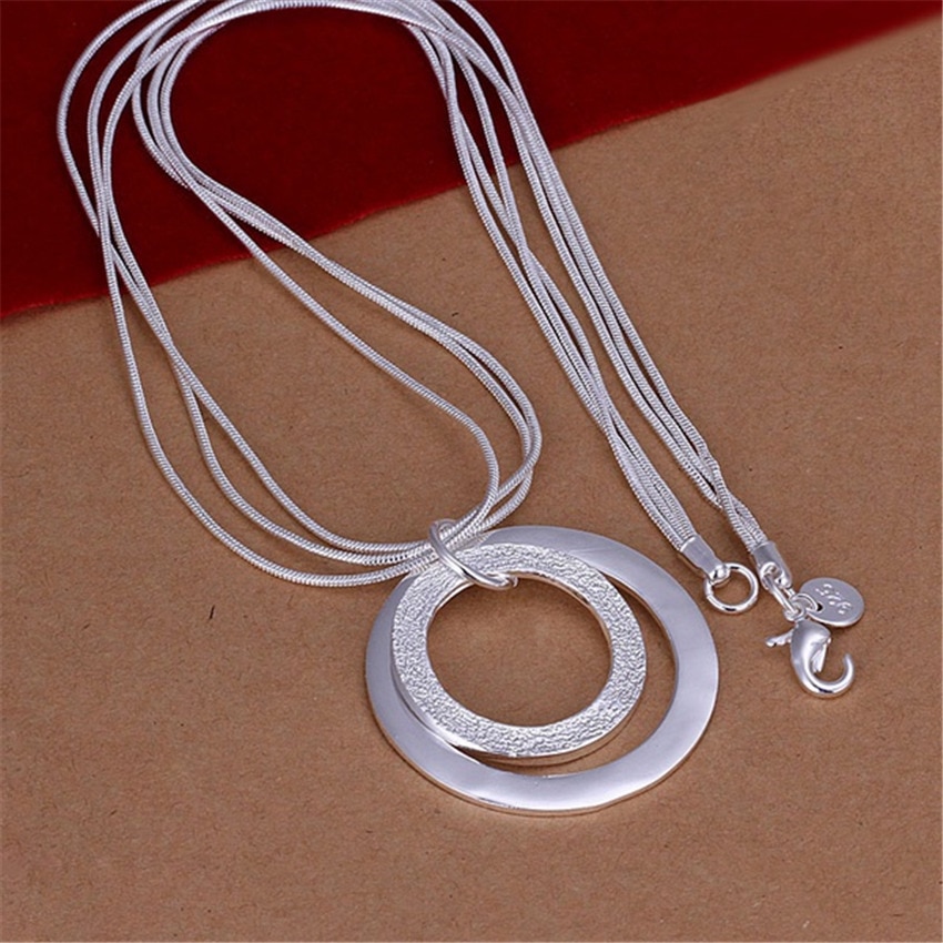 retro women lady Three chain smooth Pendant charms circle silver color Necklace Jewelry n056