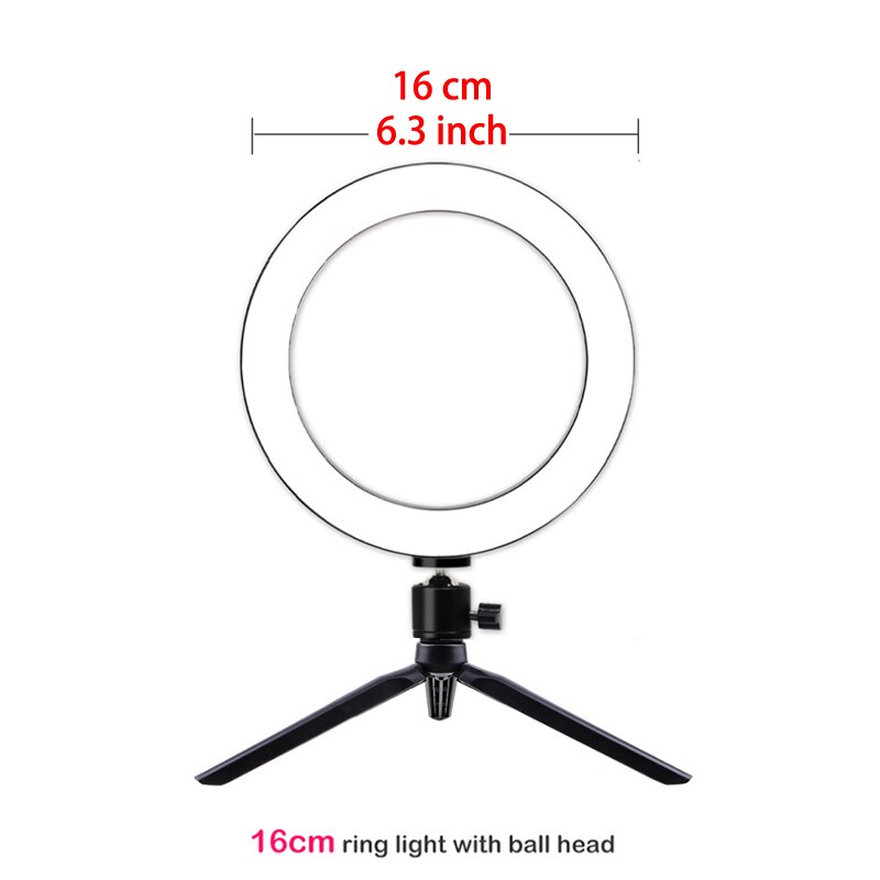 26Cm Ronde Ring Lamp Video Selfie Ring Met Telefoon Houder Voor Fotografie Verlichting Statief Stand Make-Up Lamp foto Foto Camera: 16cm-tripod