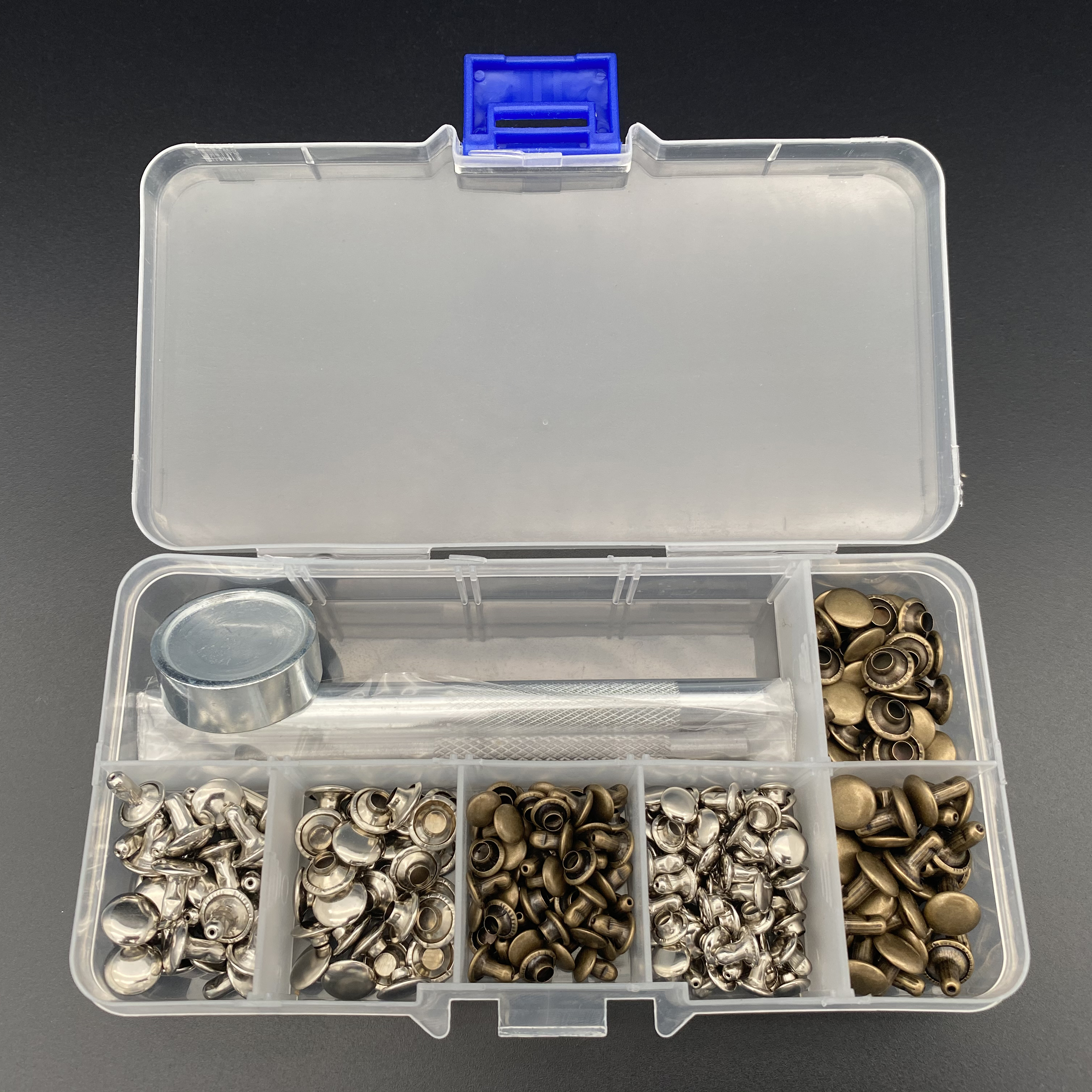 120 Set Leather Rivets Single Cap Rivets Tubular Metal Studs with Fixing Tool Kit for Leather Craft Repairing