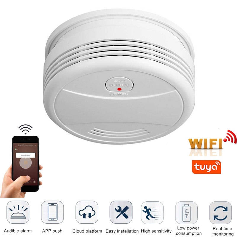 Wifi røgalarm brandalarm sensor tuya app smart life app hjem sikkerhed opdage enhed nem installation