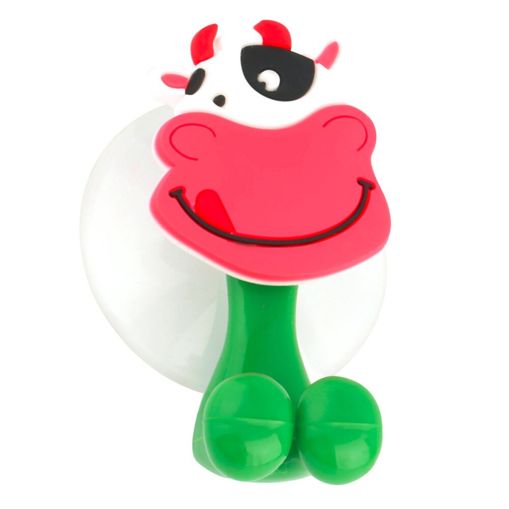 Cuidado del bebé lindo dibujo Animal forma titular ventosa ganchos de succión conjunto colgante bebé soporte para cepillo dental infantil accesorios de baño: Cow