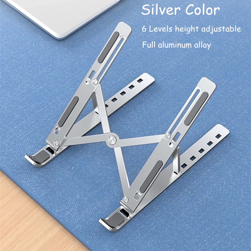 Wood Laptop Stand Foldable 8 Levels Height Adjustable Portable Notebook Holder Computer Support for MacBook Air Pro 11-17&#39;&#39;: Aluminum Version
