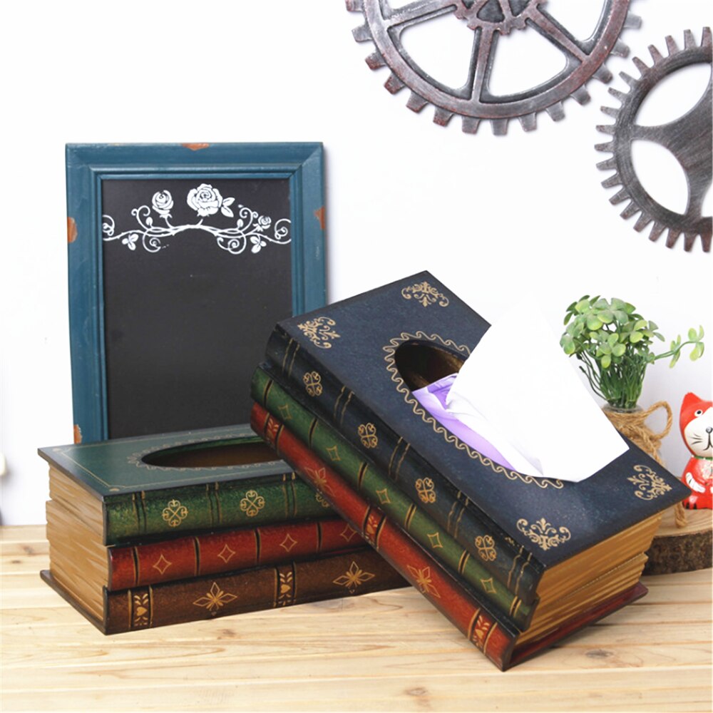 Table Tissue Box Book Shaped Wooden Paper Storage Organizer Tissue Case for Restaurant Household Paper Box Holder Table Decor