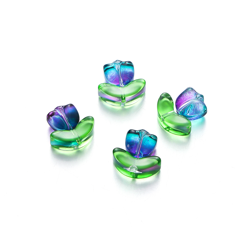 10/20Set Tulips Flower Lampwork Beads Multicolor Glass Flora Beads Multicolor Loose Beads for DIY Bracelets Jewelry Making: WHITE / 2mm