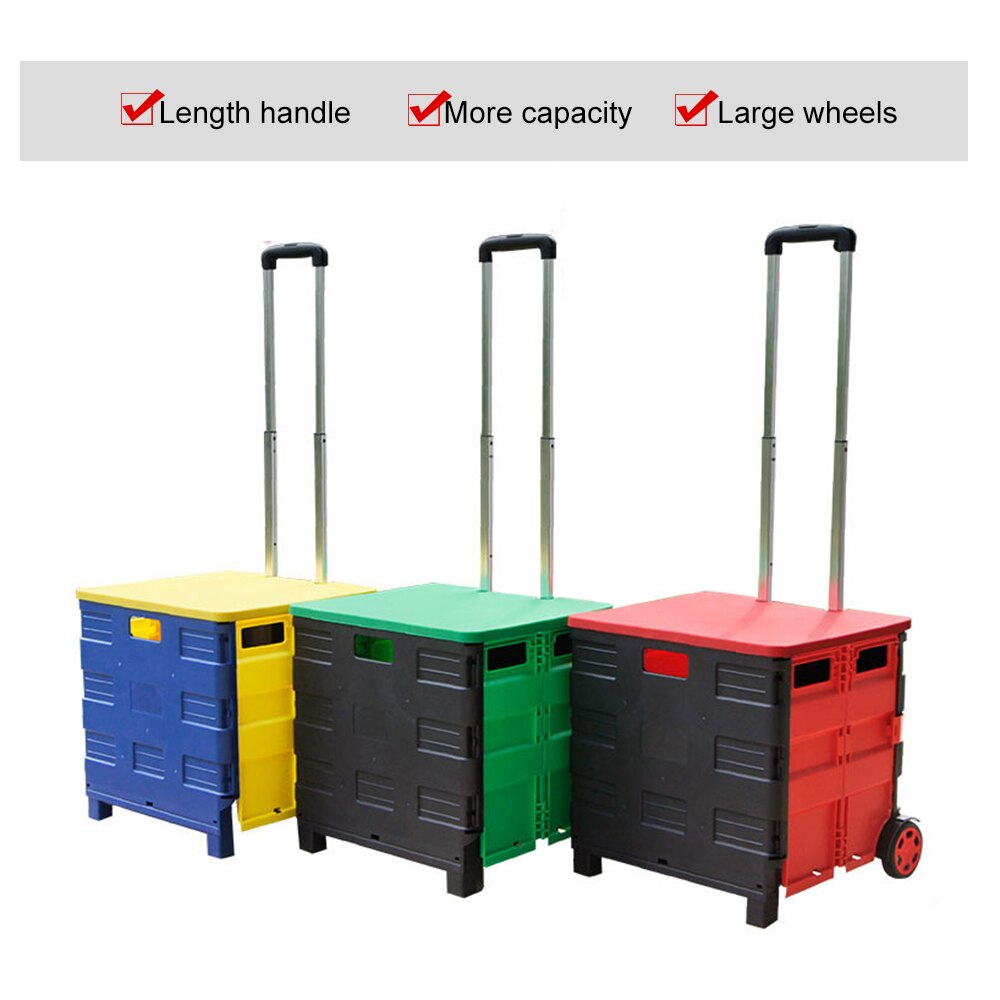 Winkelwagen Opvouwbare Boodschappentas Winkelwagen Twee Wielen Inklapbare Handkar Met Deksel Draagbare Rolling Kruidenier Winkelwagen Utility Mand Zetel 45L