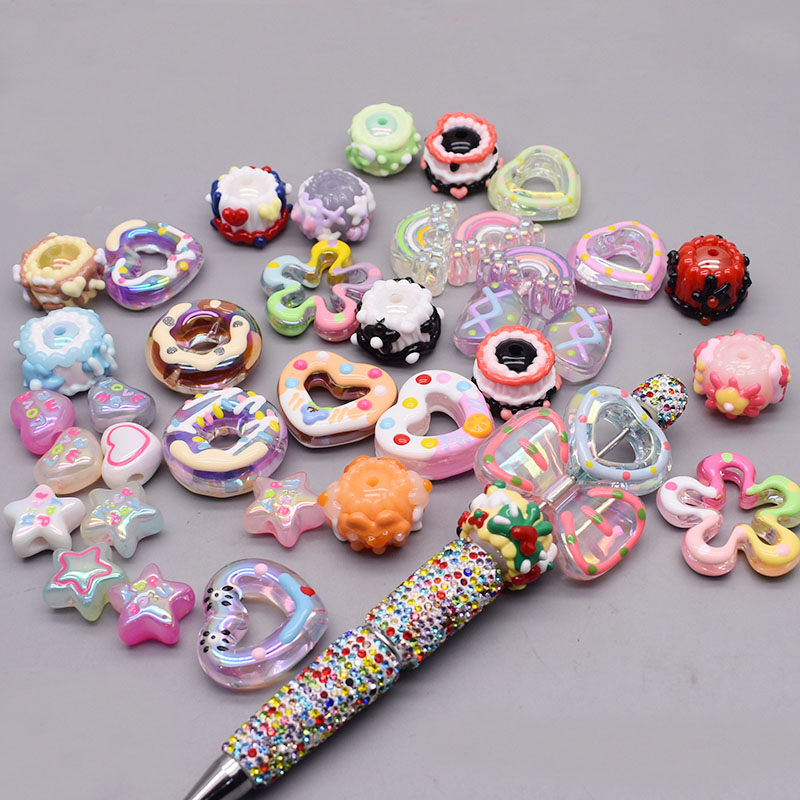 4/10pcs/bag Acrylic Beads Heart Star Flower Beads Color Painting Loose Spacer Beads for Jewelry Making DIY Phone Chain Bead Pen
