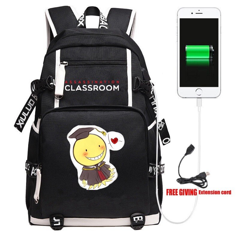 Anime Gioco Assassinio Aula USB Zaino Unisex borsa Da Viaggio Nero Borse A Spalla Bambini Adolescenti Borse per Studenti di Scuola Bookbag: 006