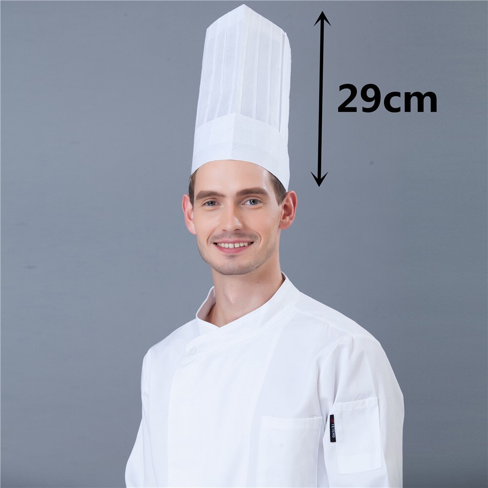 unisexe non tissé haut moyen plat rond chapeau Restaurant hôtel cuisine travail de cuisine porter Chef chapeaux blanc noir 10 Pcs/Lot: 01