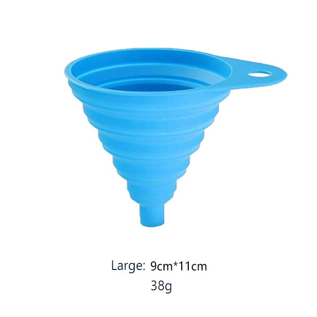 Foldable Funnel Silicone Collapsible Funnels Portable Folding Funnel Household Liquid Dispensing Kitchen Tools Food Grade Funnel: Blue-Large 38g