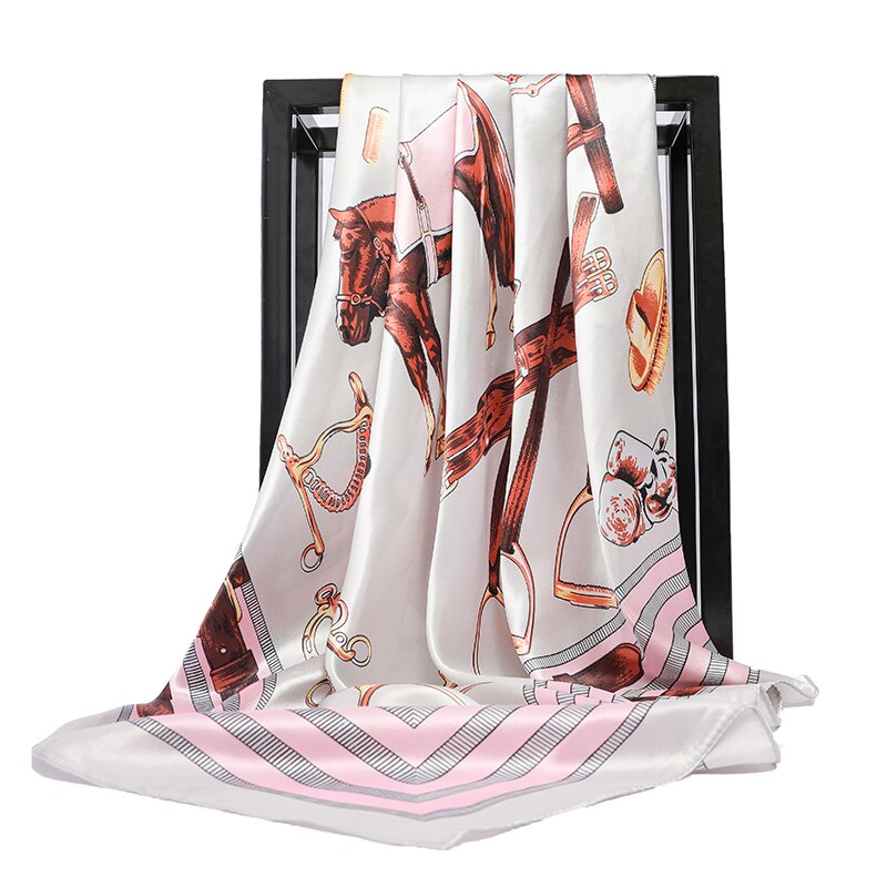 Pañuelo de lujo de satén y seda para mujer, pañuelo estampado de , pañuelos para la cabeza de 90cm, pañuelo cuadrado para la cabeza, pañuelos de cuello para mujer: 03