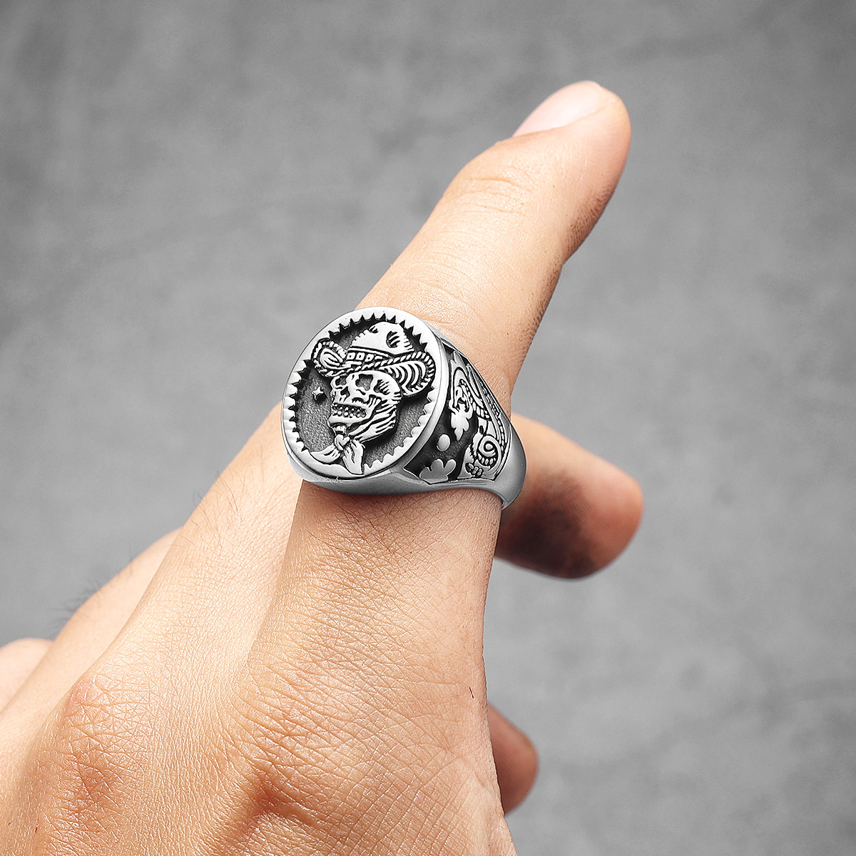Cowboy Schedel Ratelslang Mannen Ringen Rvs Stalen Vrouwen Sieraden Vintage Punk Rock Cool Stuff Mode Accessoires