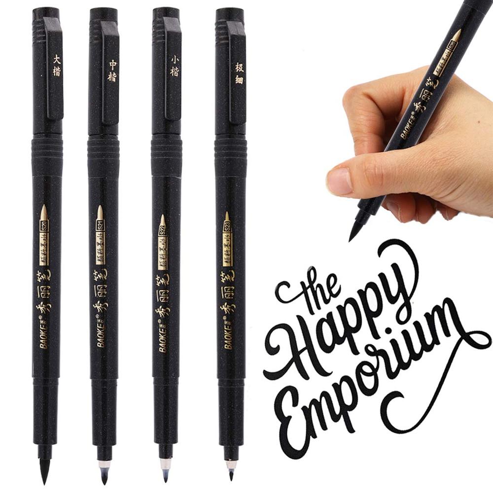 4 Pcs/set Chinese Calligraphy Pen Hand Lettering Pens Brush Lettering Pens Markers for Writing Drawing Black Ink Pens Art Marker