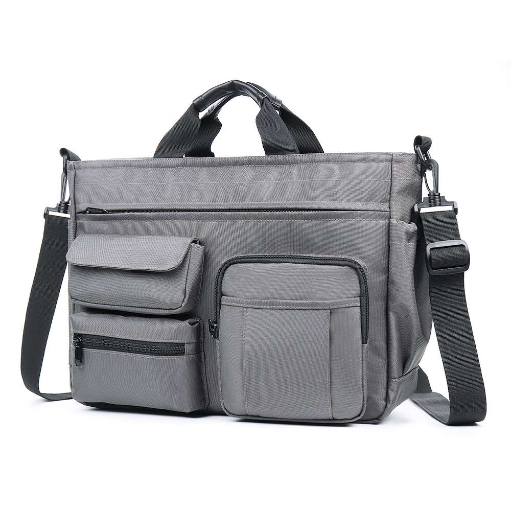 Business Laptop Bag 15-inch - Waterproof Nylon Briefcase for Men & Women - Travel Office Tote: Gray