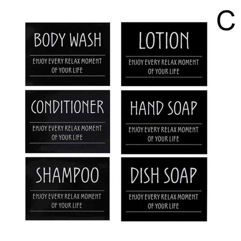 Labels Set Soap Dispenser Sticker Set Waterproof Unique Bottle Stickers Removable Shampoo Conditioner Labels Stickers: C-6pcs