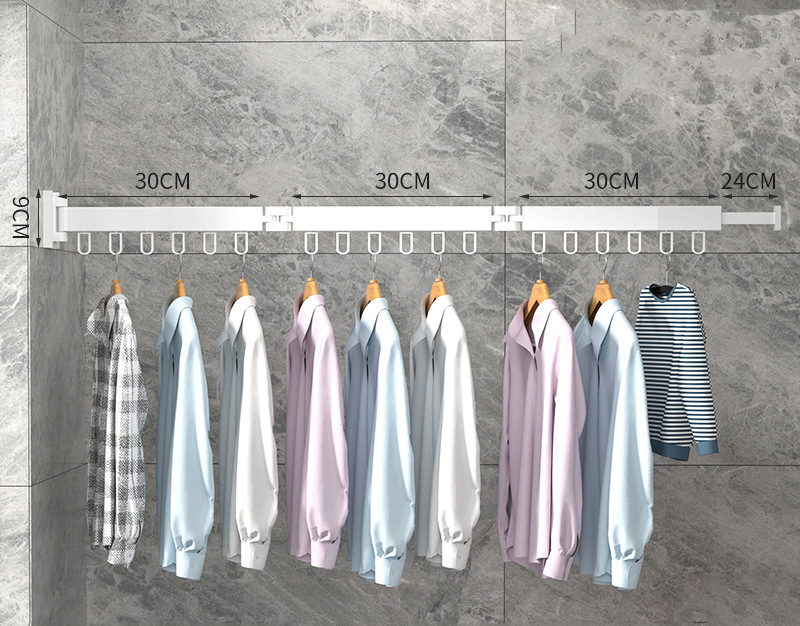 Vouwen Kleding Rek Muurbevestiging Verdikte Aluminium Kleding Organizer Thuis Intrekbare Indoor Balkon Doek Drogen Hanger: White 90cm