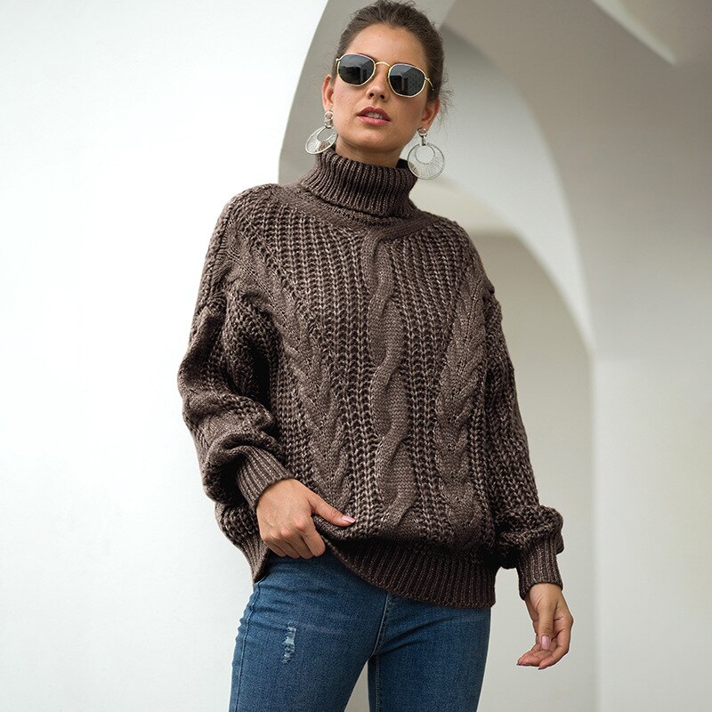 Efterår og vinter striktrøje dame rullekrave sweatere pullover oversize sweater tyk dame sweater