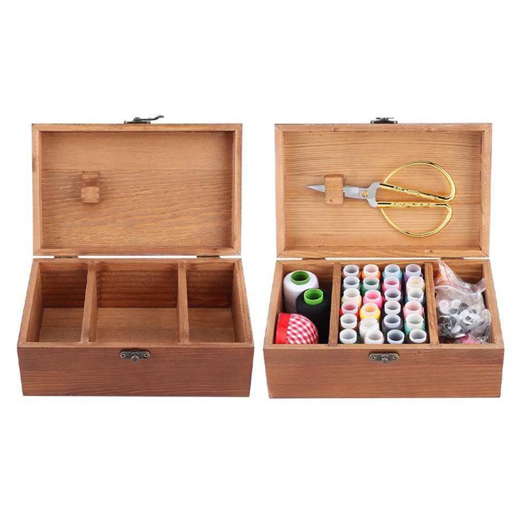 Wooden Vintage Needle Thread Box Household Sewing Empty Basket Needle Thread Storage Case Organizer DIY Sewing Kit Tools