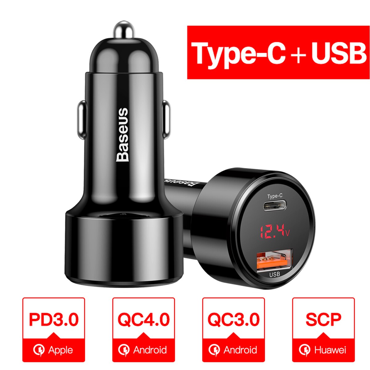 Baseus Quick Charge 4.0 3.0 Usb Car Charger Voor Iphone 13 Xiaomi Samsung Mobiele Telefoon QC4.0 QC3.0 Qc Type C pd Snelle Auto Opladen: Type C USB Black