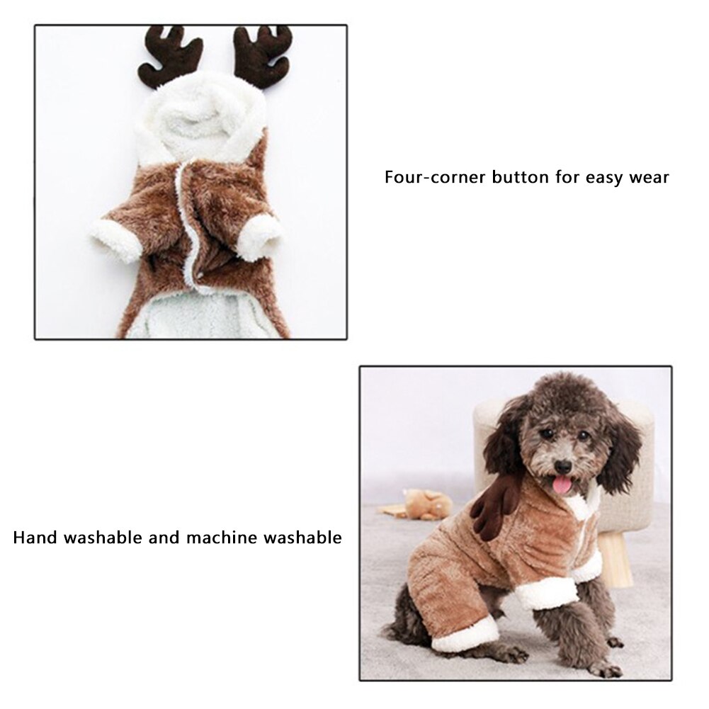 Tyk kæledyr hund jumper tøj jakkesæt brun rensdyr 4 ben jul hvalp hunde tøj vinter varm slid kæledyr elg tøj varme