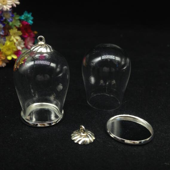 Cloche ovale arc de shap 5 pièces | Bouteille de souhait, bocaux de base classique, bouchon de verre, collier pendentif, globe de verre, dôme de bulle: silver small cap