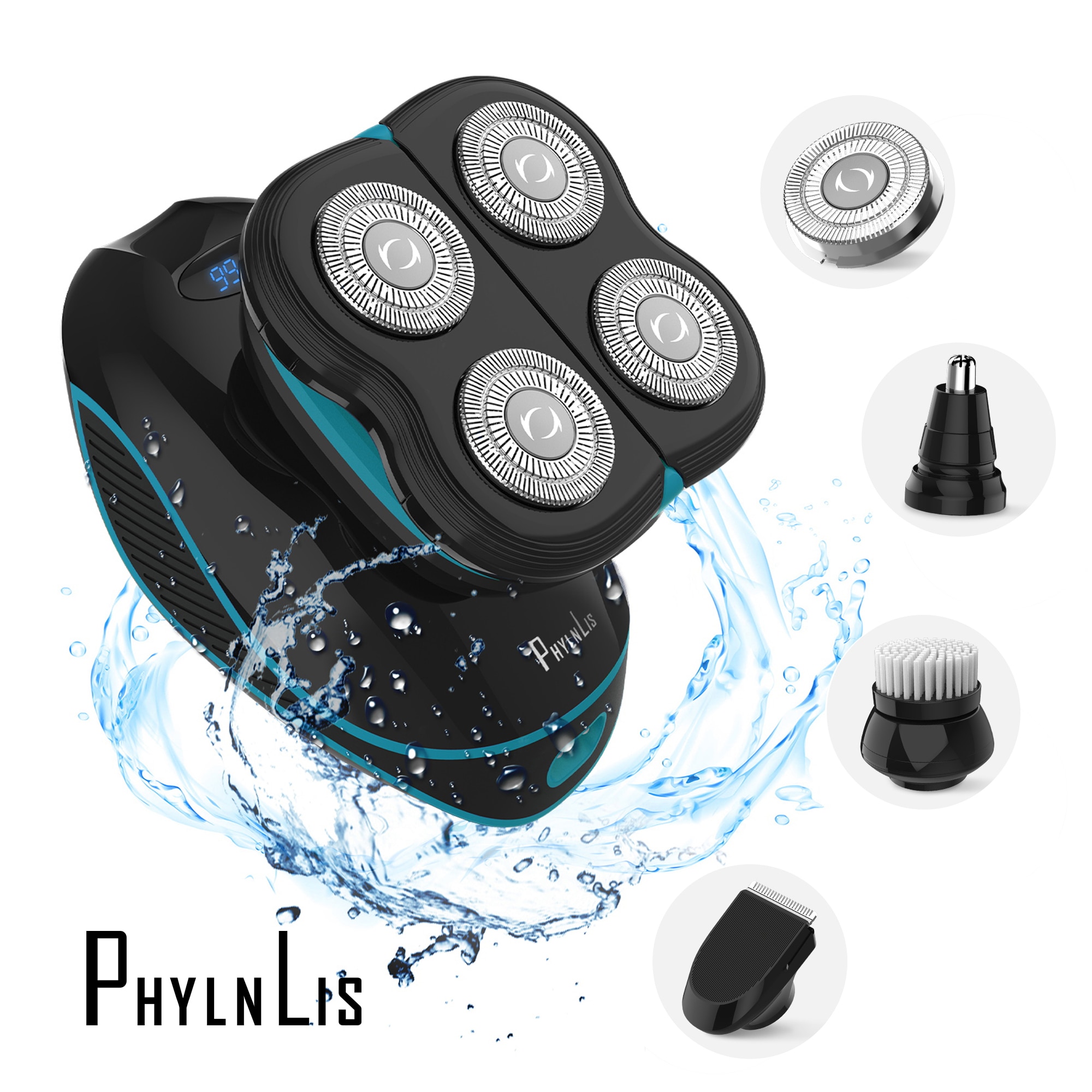 Men Head & Face Shaver Mini Trimmer Cordless Clipper Fast Rechargeable Rotary Bald Shaver Waterproof Barber Kit Phylnlis 8608