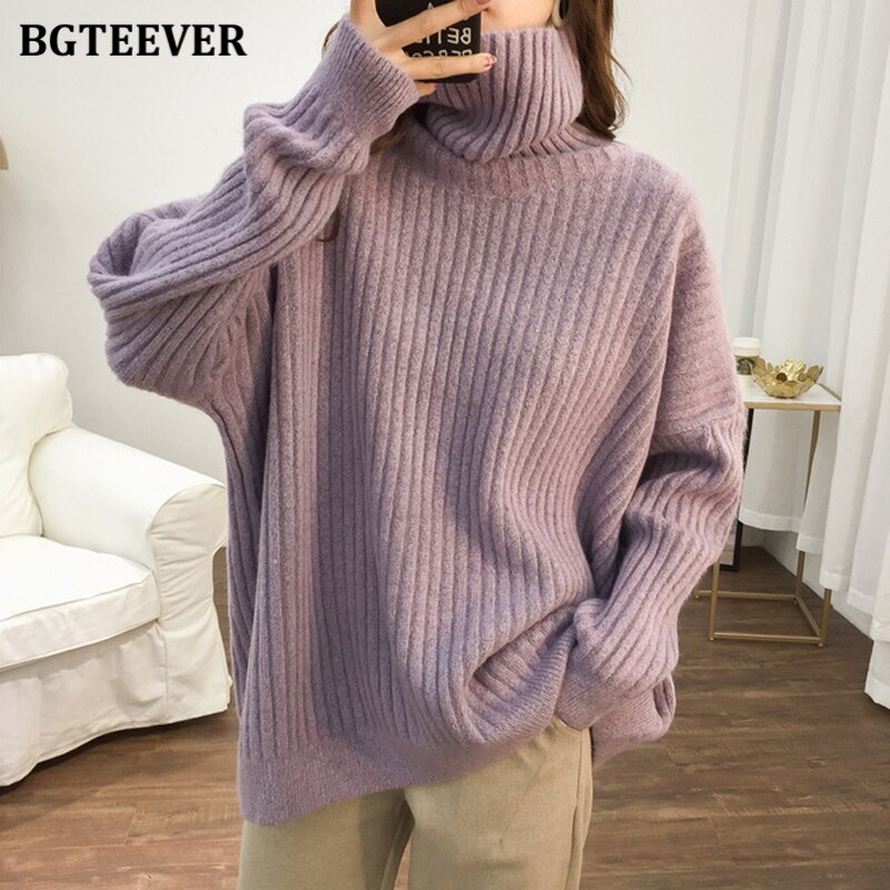 Bgteever Elegante Losse Coltrui Thicken Vrouwen Trui Mode Lange Mouw Vrouwelijke Trui Truien Winter Breien Trui