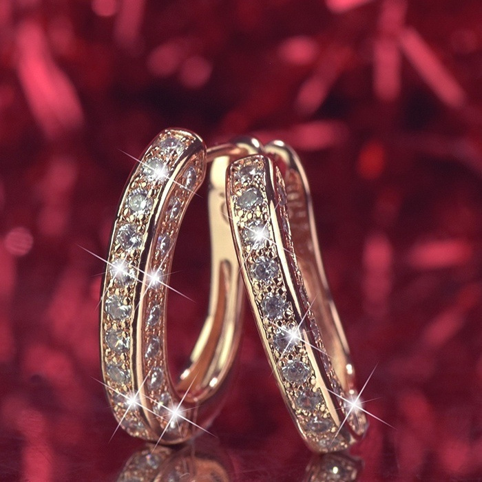 Moda de luxo zircon brincos redondos geométricos brincos de argola de ouro jóias brincos de orelha para o presente de aniversário de casamento de luxo feminino: rose gold-1pairs