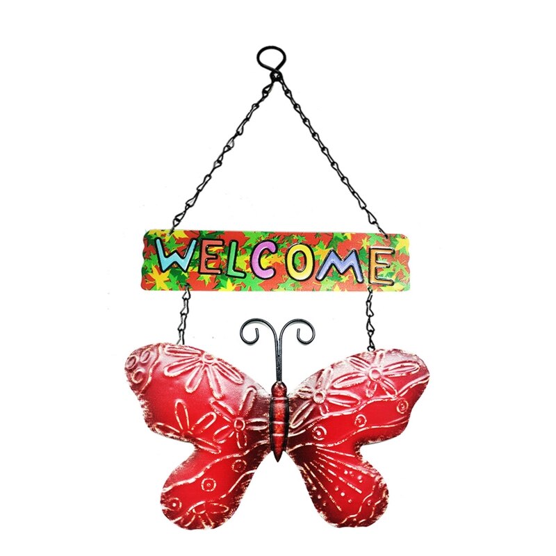 Metal Butterfly Welcome Sign Front Door Wall Decor Hanging Outdoor Wreath Art Iron Butterflies Garden Indoor Hallway N1HF: Butterfly 20x16cm RD