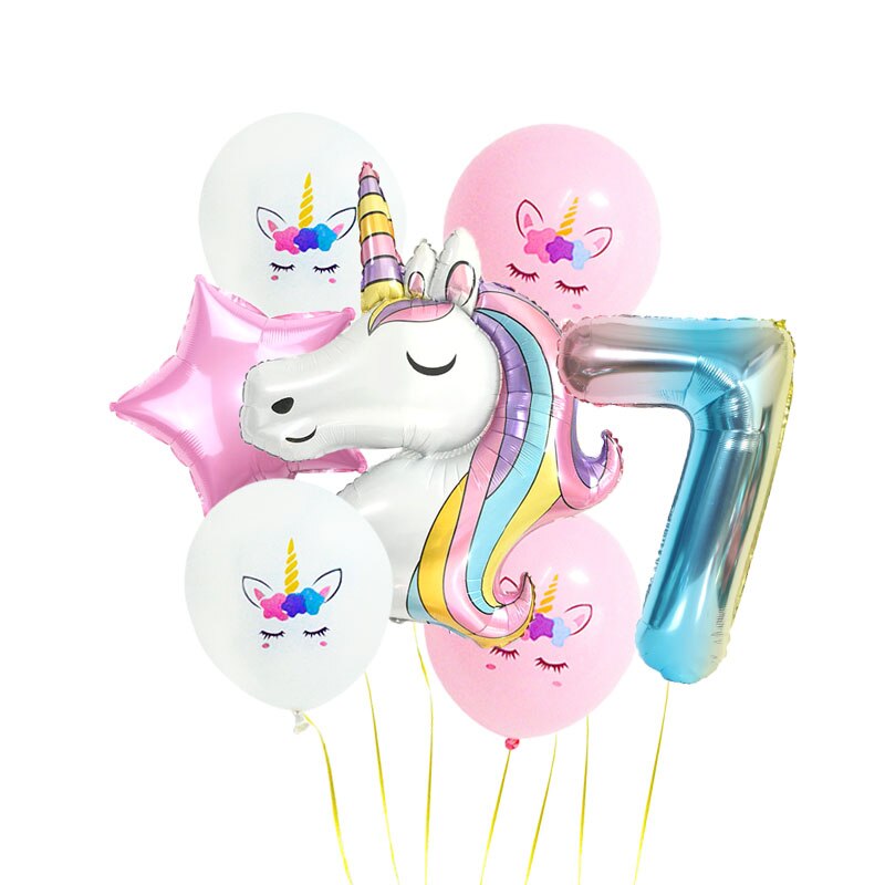 7 st regnbåge unicorn party ballonger unicorn födelsedagsdekoration nummer ballong barn födelsedagsfest dekoration för tjejer: 7