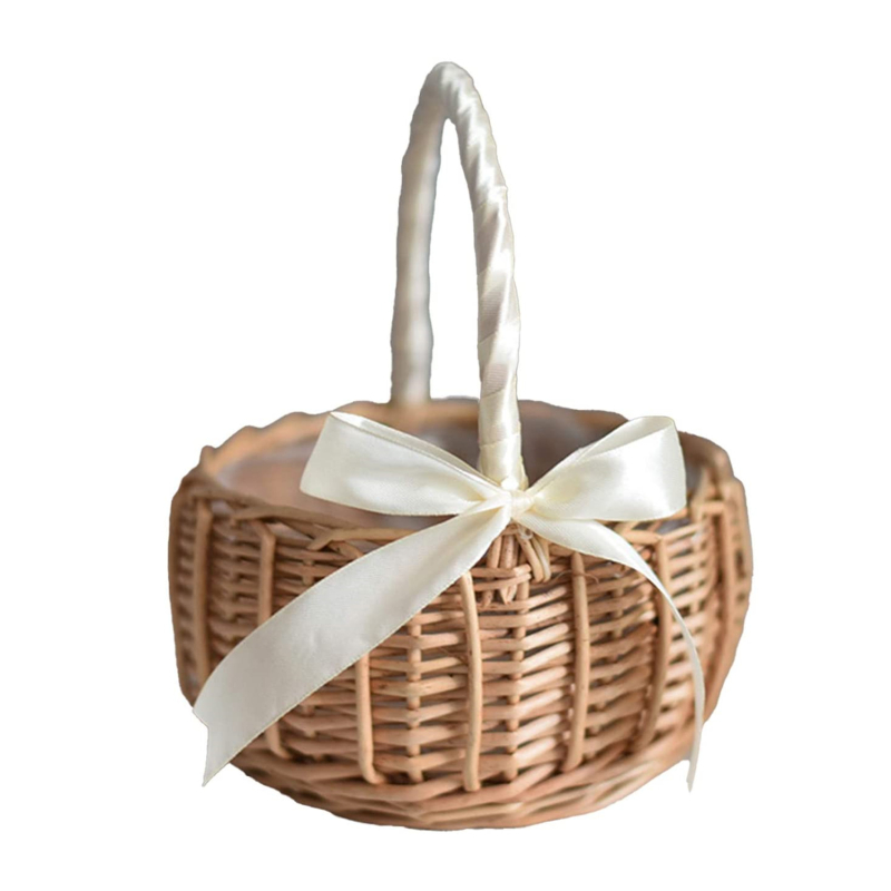 wwWoven Flower Basket Rattan Storage Basket Flower Girl Hand Basket Handmade Flower Basket For Home Wedding Decor: green