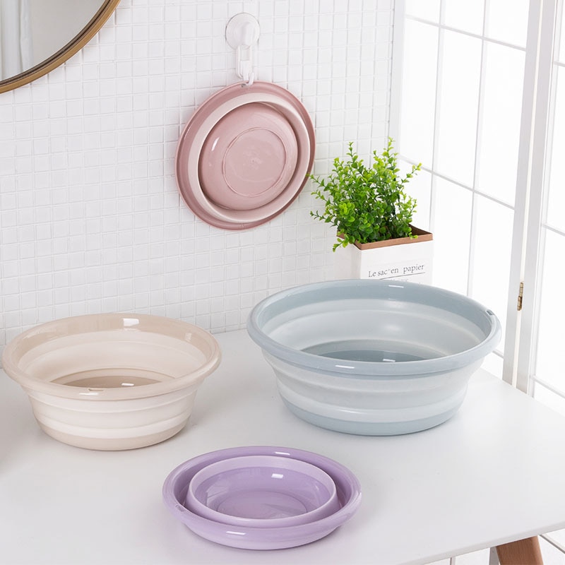 1PC Outdoor Folding Wash Basin Folding Bucket Container Portable Basin Collapsible Silicone Washbasin Bathroom Accessories #