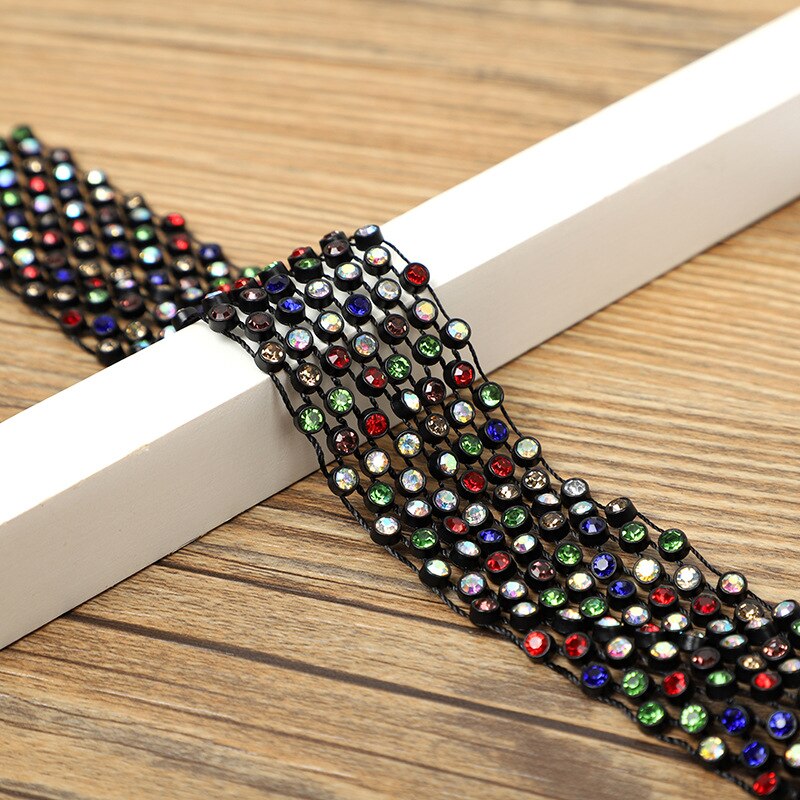 Zomer Zwarte Lange Scherpe Hoek Strass Sjaal Koreaanse Vrouwelijke Sociale Sailor Dance Stropdas Multifunctionele Boog Trendy Riem P7: Black Iridescent