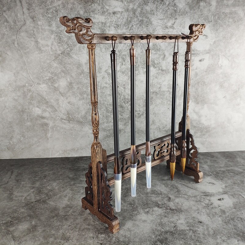 6-Pin 12-Opknoping Massief Houten Kraan Pen Kip Vleugel Hout Studie Boek Schat Kalligrafie Levert Borstel Houder: Default Title