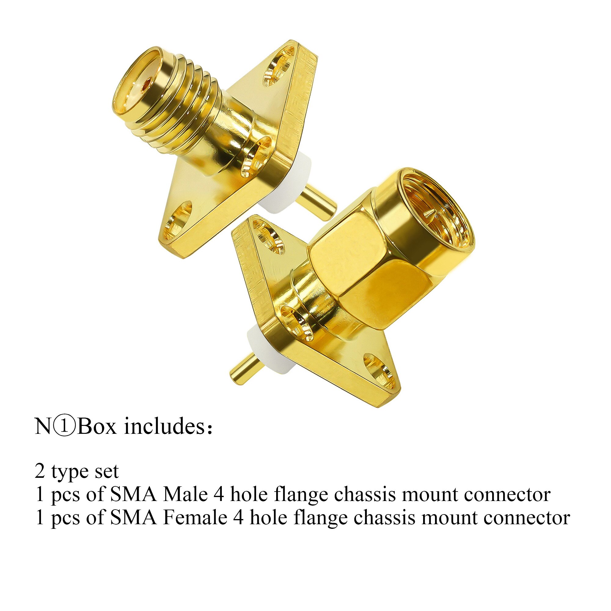 Lot/2Type 2pc/lot SMA Panel Mount Connector SMA Male Plug 4Hole Flange Chassis Solder Coax Adapter SMA Female Jack PCB Converter