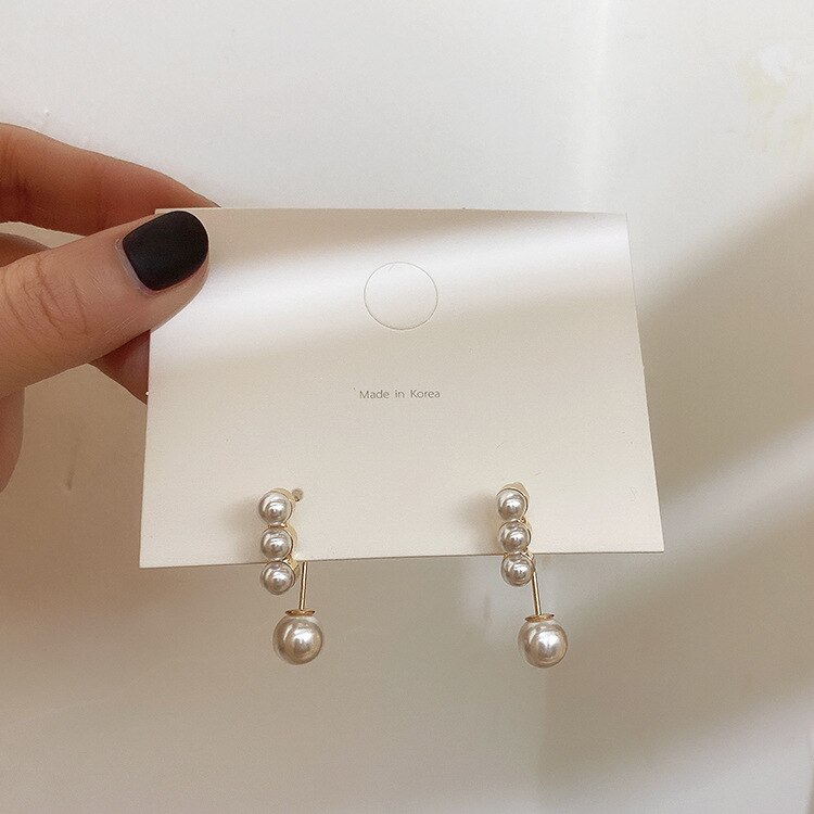 Korean Gold Double Ball Back Hanging Pearl Stud Earrings for Women Accessories Girl Piercing Pearls Earings Jewelry