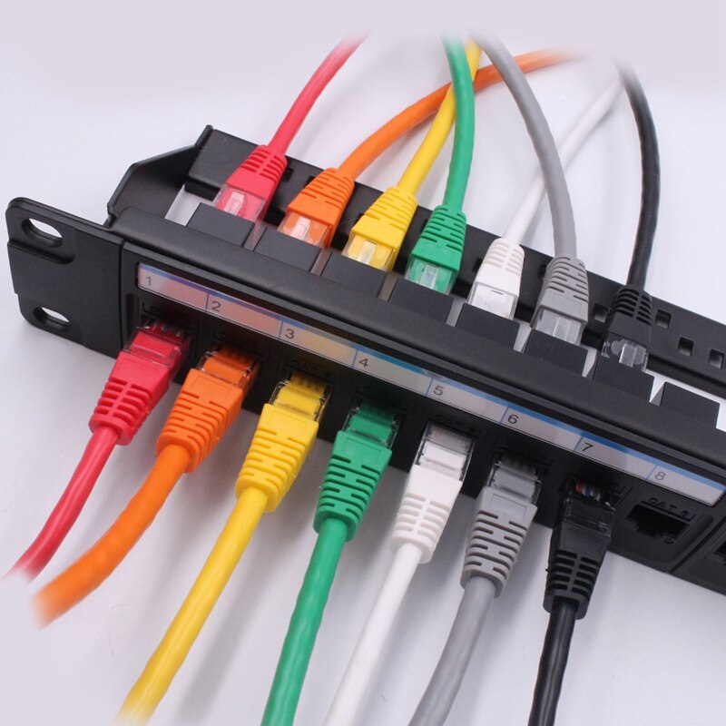 1U Cabinet Pass-Through 24 Port CAT6 Patch Panel RJ45 Connector Network Cable Adapter Keystone Jack Frame