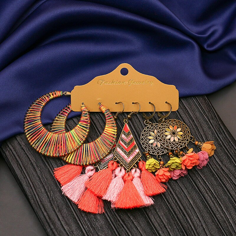 Vintage etniczne kolczyki Boho ze stopu zestaw Indian biżuteria Tassel spadek kolczyki dla kobiet kwiat biżuteria akcesoria: Style 8