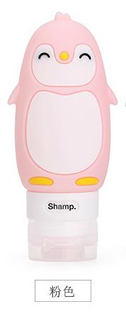 Bærbar tegneserie bjørn pingvin dyr silikon reiseetui arrangør sjampo dusj gel krem oppbevaring gjenfyllbar flaske: Rosa