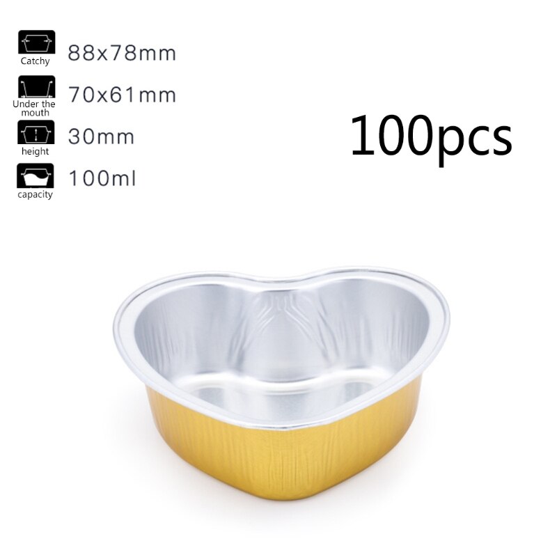 100Ml 100Pcs Valentine Aluminiumfolie Cake Pan Heart Shaped Cupcake Cup Met Deksels 72XF