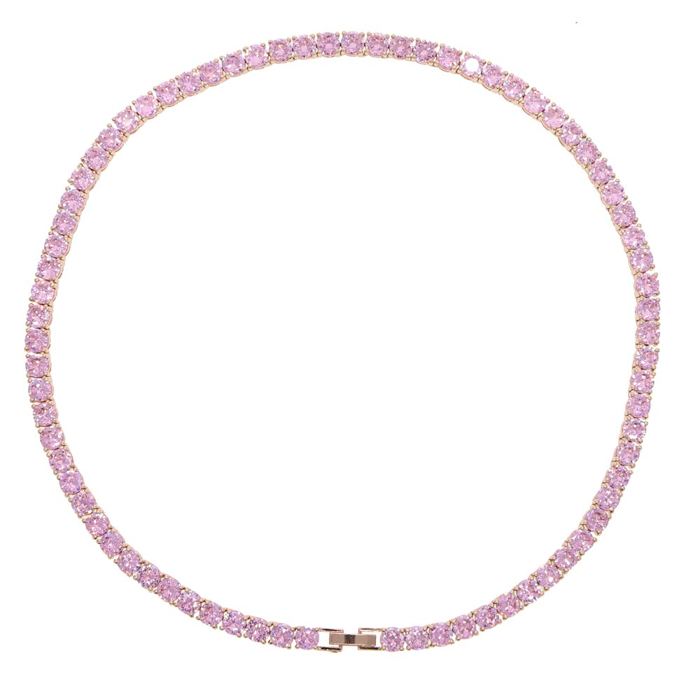 5mm Pink white Iced out 5A CZ Tennis Chain two tone Colored Women Necklaces Hiphop Bling Cubic Zirconia Hiphop Jewelry: rose gold pink / 46cm