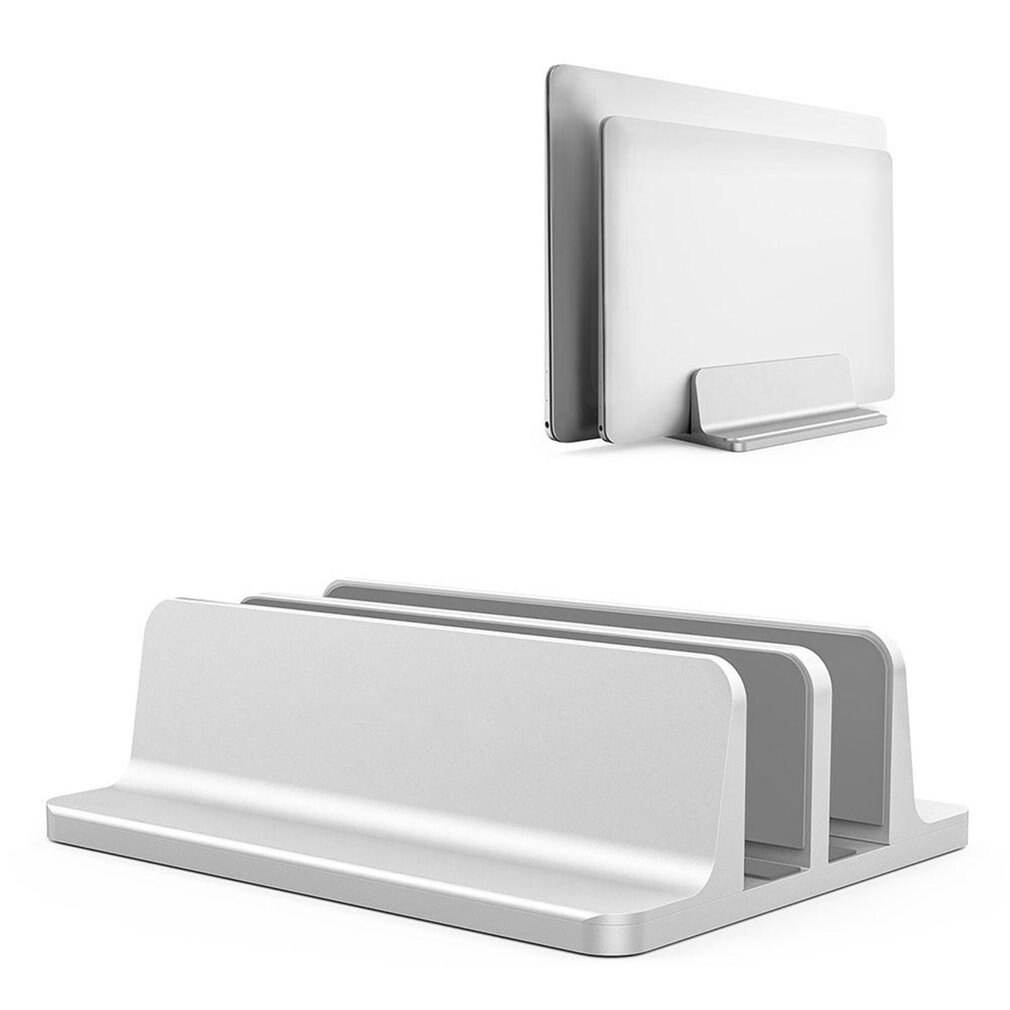 Durable Vertical Laptop Stand For Macbook Air Pro Desktop Double Desktop Stand Holder With Adjustable Dock: Silver
